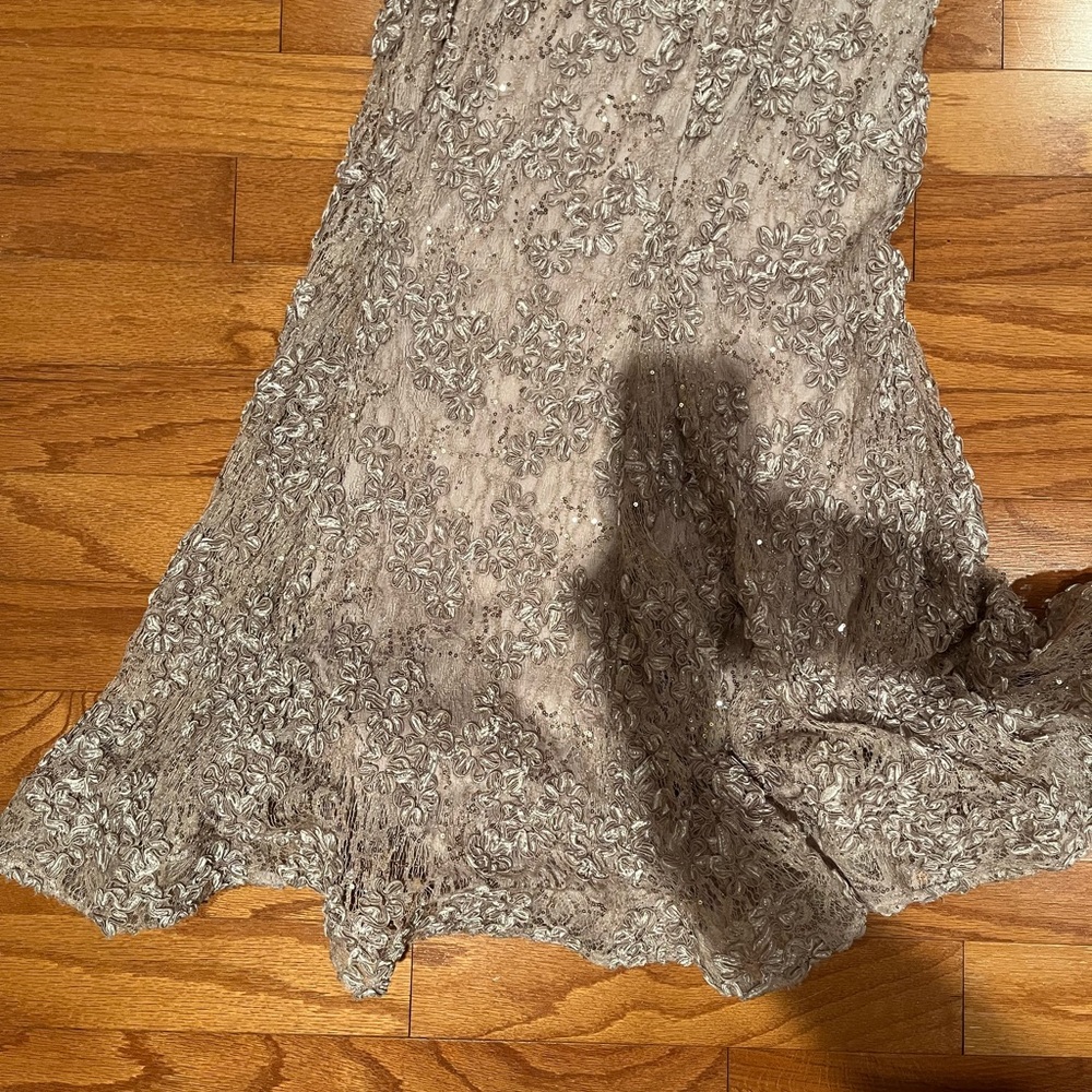 Xscape Strapless Floral Lace Dress in Taupe - Picture 8 of 8